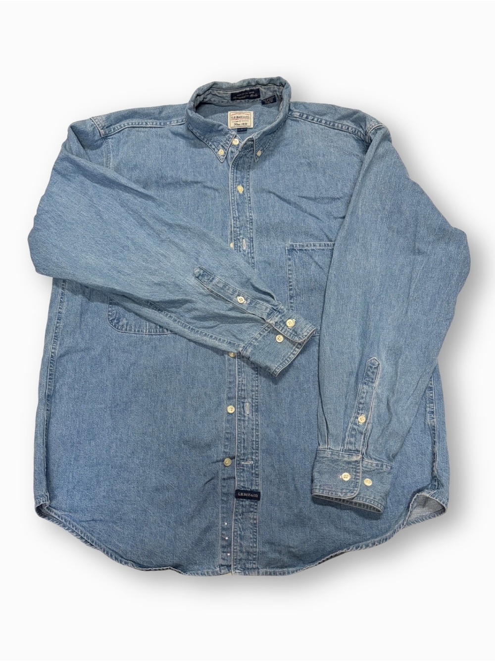 G.H. Bass & Co. Indigo Denim Button Down Shirt 100% Cotton Blue Large